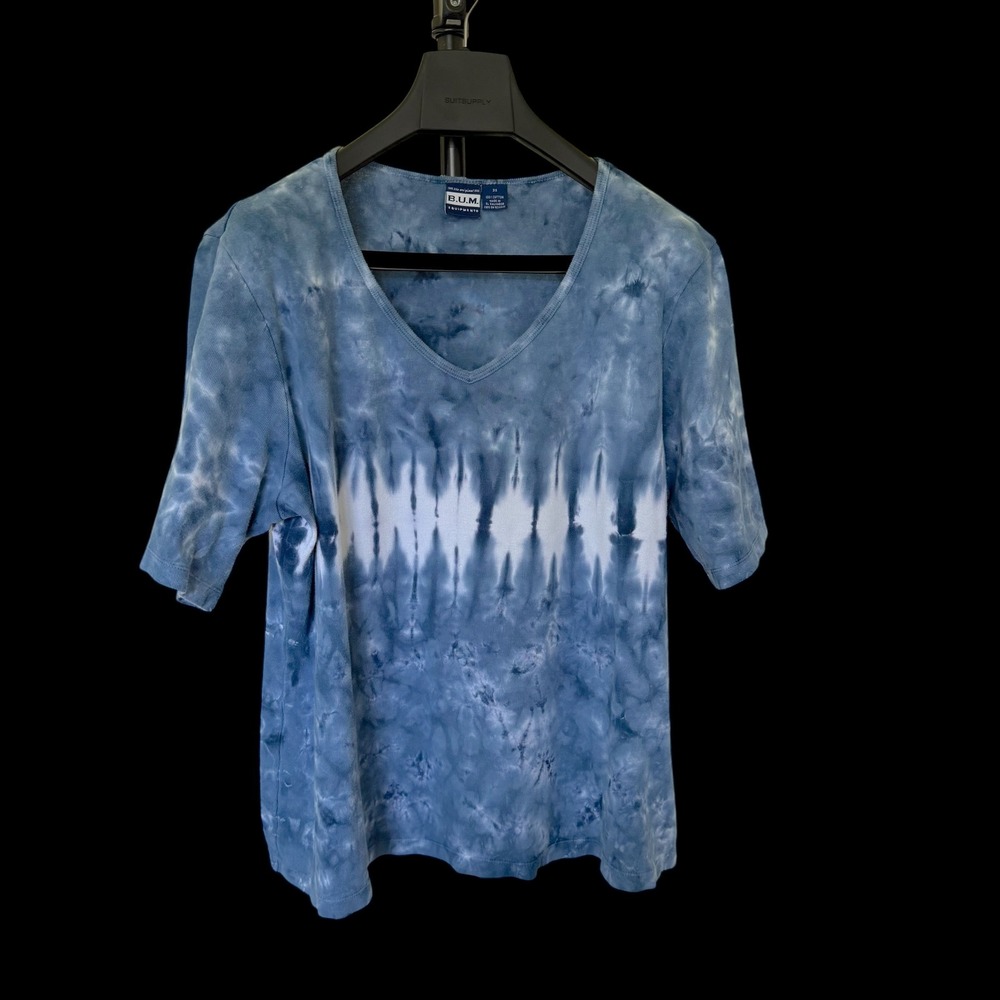 B.U.M. Equipment 3X Blue Tie Dye V-Neck Cotton T-Shirt Short Sleeve
